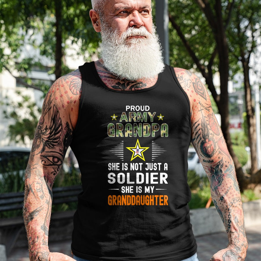 Best Grandpa Shirt, Proud Grandpa Unisex T-Shirt/Hoodie/Sweatshirt HLT00 - She Is A Soldier & Is My Granddaughter-Proud Army Grandpa T-Shirt