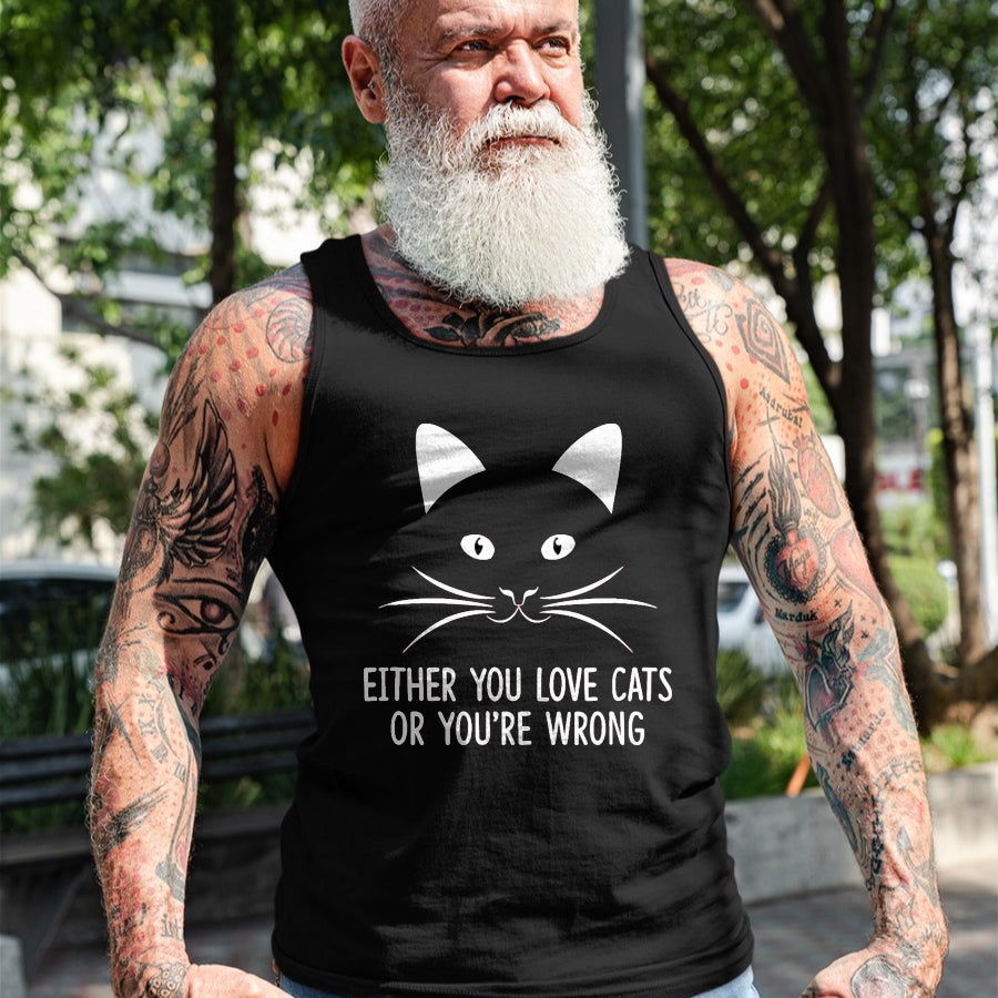 Cat Love Shirt, Funny Cat Lover Gift UnisexT-Shirt/Hoodie/Sweatshirt HLT00 - Either You Love Cats Or You_re Wrong - T-Shirt, Men, Navy Blue, 3X-Large