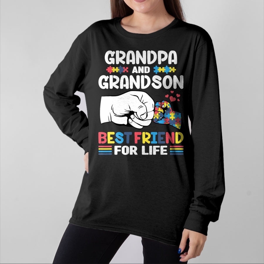 Best Grandpa Shirt, Proud Grandpa Unisex T-Shirt/Hoodie/Sweatshirt HLT00 - Proud Support Autism Grandpa And Grandson Autism Awareness T-Shirt