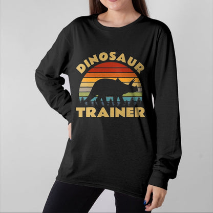 Best Dinosaur Lover Shirt, Funny Dinosaur UnisexT-Shirt/Hoodie/Sweatshirt HLT00 - Dinosaur Trainer Halloween Costume Retro Sunset Dino Outline T-Shirt, Men, Black, 3X-Large