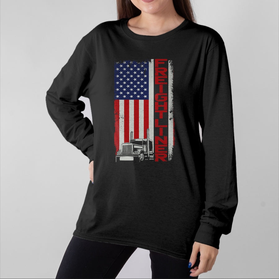 Best Truck Driver Life Shirt, Funny Trucker UnisexT-Shirt/Hoodie/Sweatshirt HLT00 - Trucker Truck Driver Halloween Pun Vintage USA American Flag T-Shirt