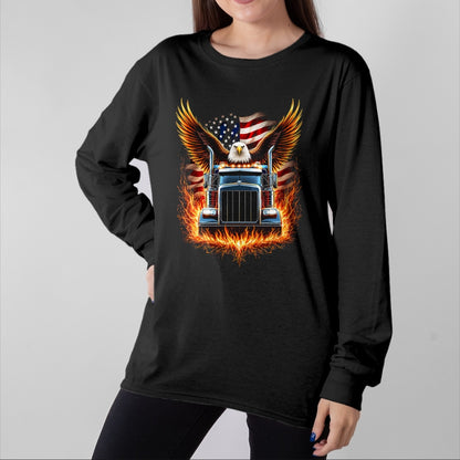 Best Truck Driver Life Shirt, Funny Trucker UnisexT-Shirt/Hoodie/Sweatshirt HLT00 - Trucker Patriotic American Flag Semi Truck Driver Eagle T-Shirt (2)