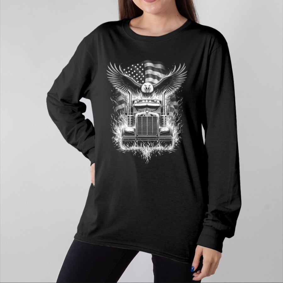 Best Truck Driver Life Shirt, Funny Trucker UnisexT-Shirt/Hoodie/Sweatshirt HLT00 - Trucker Patriotic American Flag Semi Truck Driver Eagle T-Shirt (3)
