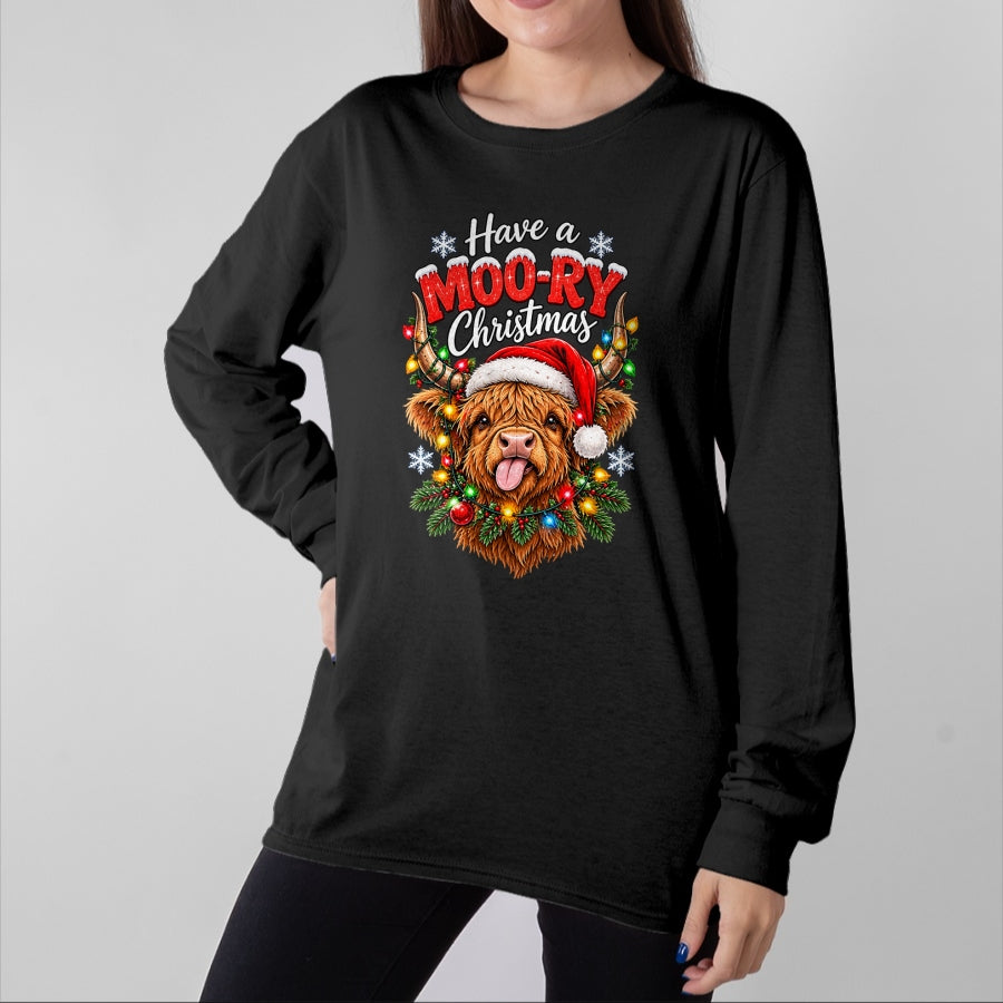 Best Farmer Life Shirt, Funny Farmer UnisexT-Shirt/Hoodie/Sweatshirt HLT00 - Have a Moo-Ry Christmas Highland Cow Christmas Farmers T-Shirt