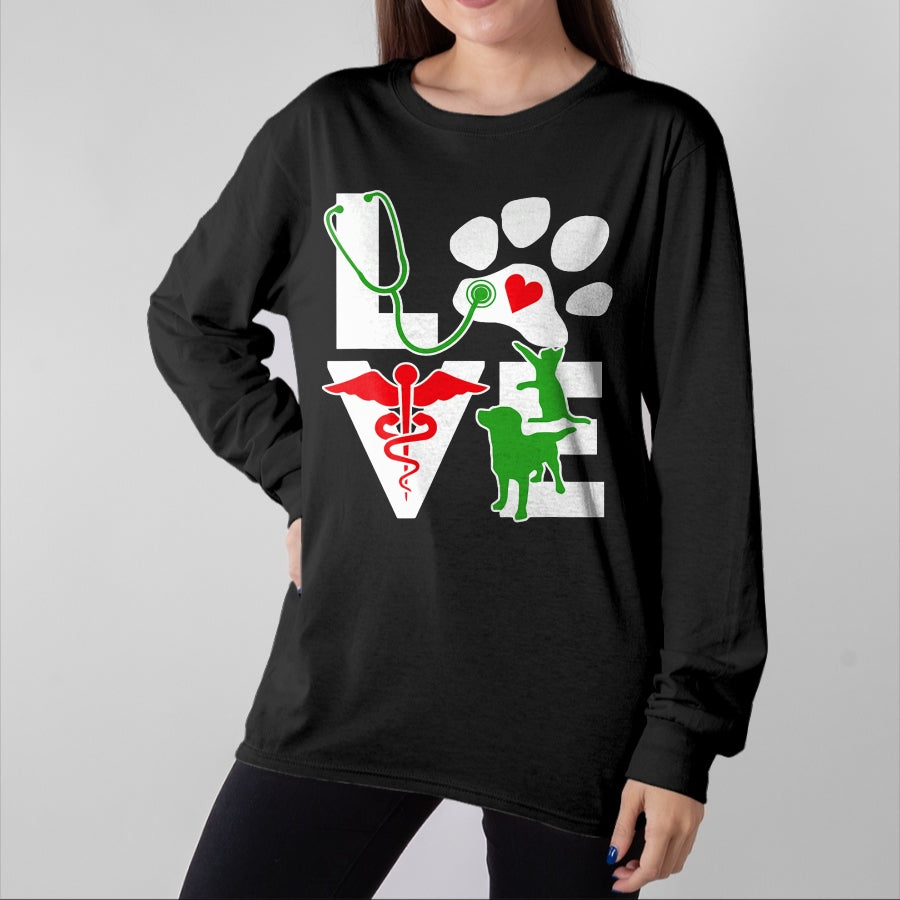 Cat Love Shirt, Funny Cat Lover Gift UnisexT-Shirt/Hoodie/Sweatshirt HLT00 - Love Dog Cat Vet Tech Veterinarian Top Veterinary Technician T-Shirt