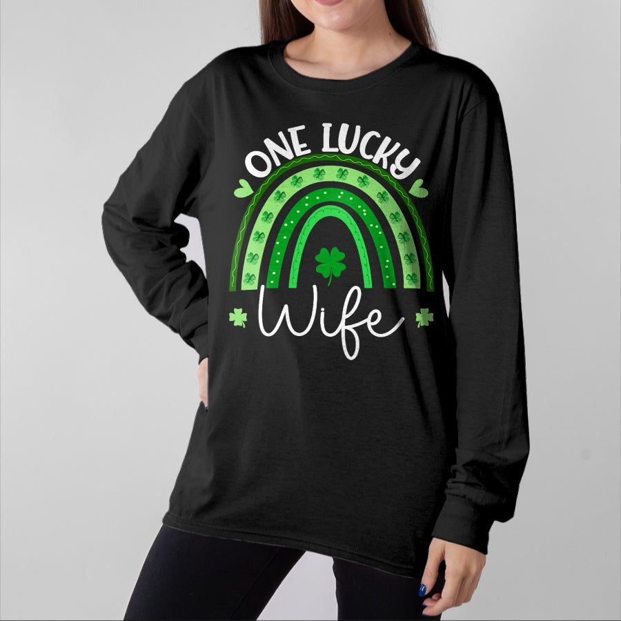 Best Wife Shirt, Wife and Husband Unisex T-Shirt/Hoodie/Sweatshirt HLT00 - Gift for wife T shirt, lucky wife   One Lucky Wife Rainbow Irish St Patricks Day Shamrock T-Shirt (1)