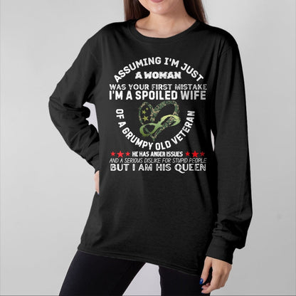 Best Wife Shirt, Wife and Husband Unisex T-Shirt/Hoodie/Sweatshirt HLT00 - Gift for wife T shirt, spoiled wife   Womens Husband Wife I'm A Spoiled Wife Of A Grumpy Old Veteran