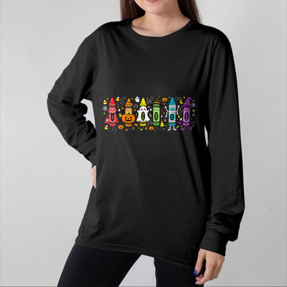Best Teacher Shirt, Funny Teacher UnisexT-Shirt/Hoodie/Sweatshirt HLT00 - Spooky Halloween Crayons Teacher Classroom T-Shirt
