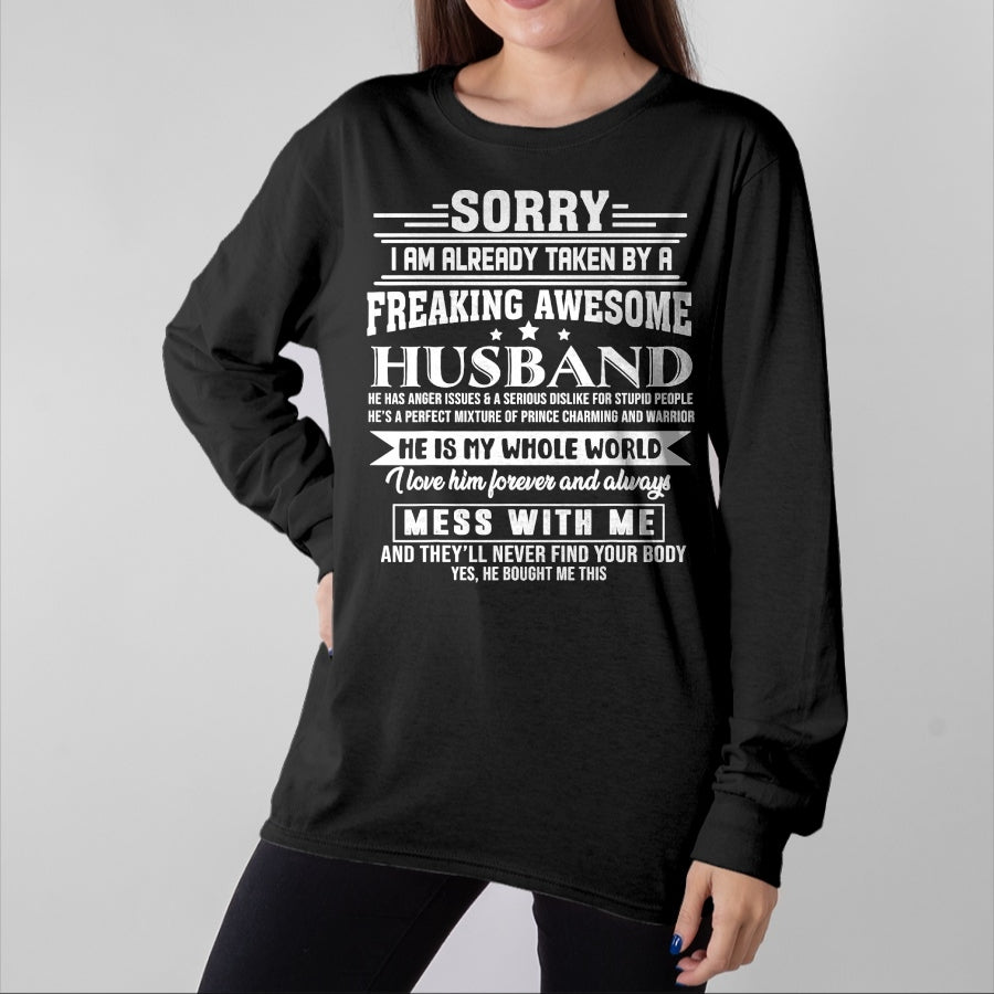 Best Wife Shirt, Wife and Husband Unisex T-Shirt/Hoodie/Sweatshirt HLT00 - Sorry i am already taken by a freaking awesome husband T-Shirt (1)