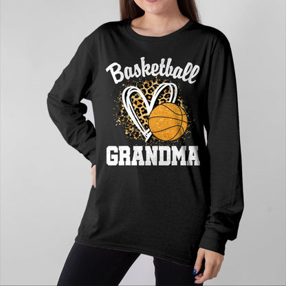 Best Grandma Shirt, Proud Grandma Unisex T-Shirt/Hoodie/Sweatshirt HLT00 - Basketball Grandma Leopard Heart T-Shirt