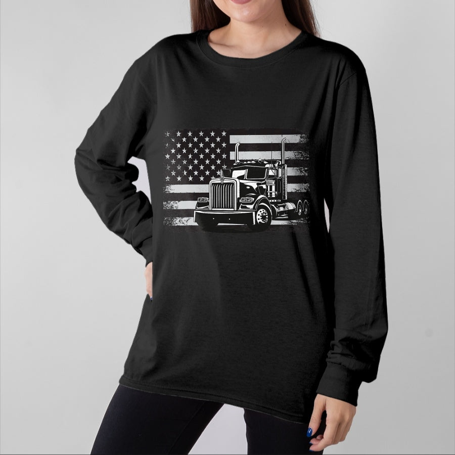 Best Truck Driver Life Shirt, Funny Trucker UnisexT-Shirt/Hoodie/Sweatshirt HLT00 - US American Flag Semi Truck Driver T-Shirt (5)