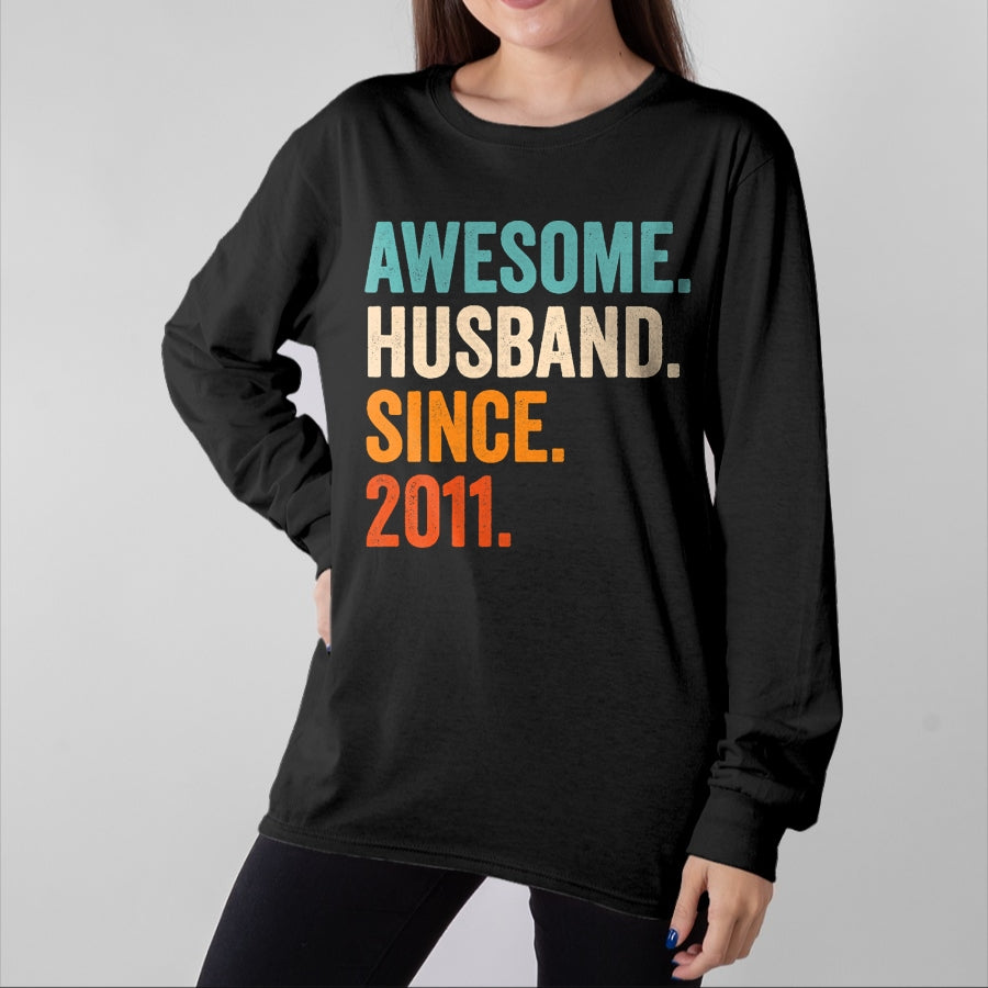 Best Wife Shirt, Wife and Husband Unisex T-Shirt/Hoodie/Sweatshirt HLT00 - Awesome Husband Since 2011 13th wedding anniversary 13 years T-Shirt
