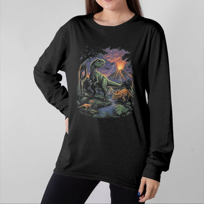 Best Dinosaur Lover Shirt, Funny Dinosaur UnisexT-Shirt/Hoodie/Sweatshirt HLT00 - Vintage Dinosaur 90s T Rex and Triceratops Volcano Nature T-Shirt, Men, Black, 3X-Large