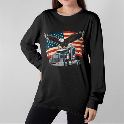 Best Truck Driver Life Shirt, Funny Trucker UnisexT-Shirt/Hoodie/Sweatshirt HLT00 - Trucker Patriotic American Flag Semi Truck Driver Eagle T-Shirt, Men, Purple, 3X-Large