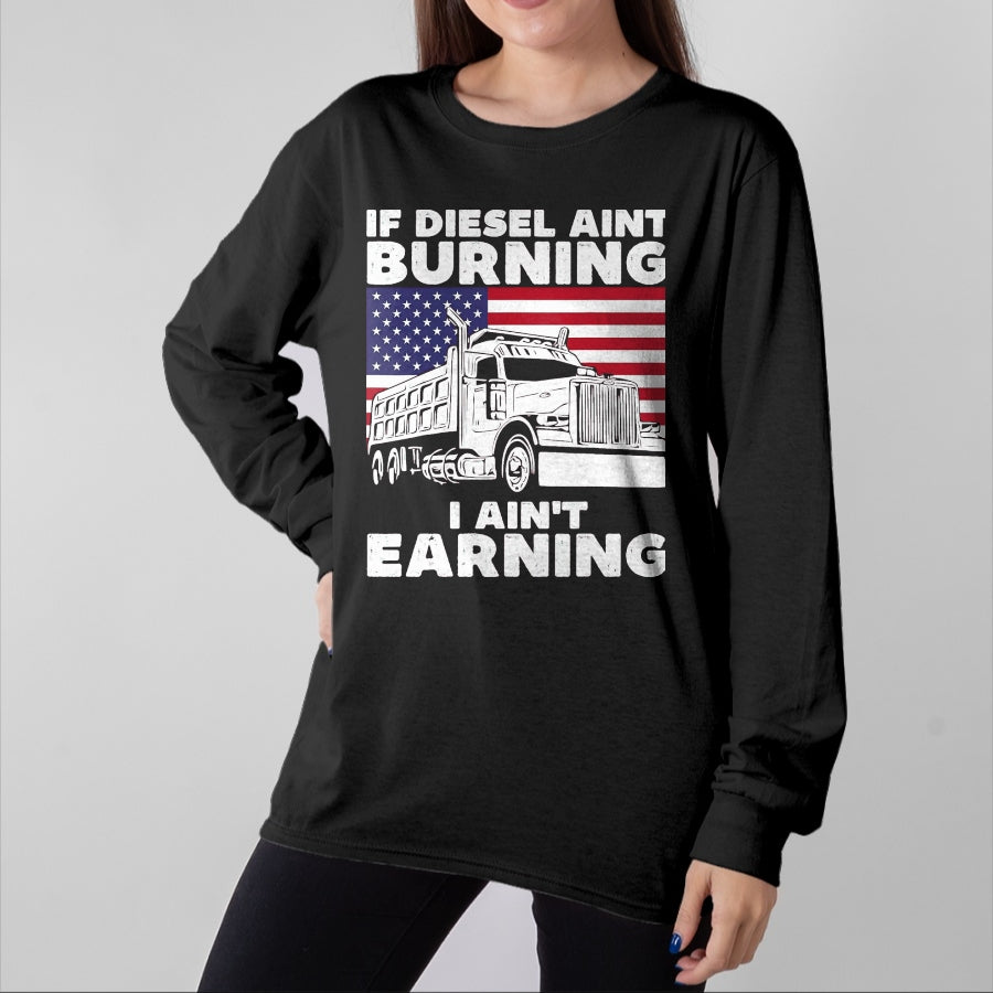 Best Truck Driver Life Shirt, Funny Trucker UnisexT-Shirt/Hoodie/Sweatshirt HLT00 - If Diesel Ain't Burning I Aint Earning Truck Driver Patriot T-Shirt, Men's Big and Tall, Dark Heathe