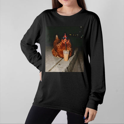 Best Farmer Life Shirt, Funny Farmer UnisexT-Shirt/Hoodie/Sweatshirt HLT00 - Chicken Drinking Iced Coffee Funny Chicken Lover Farmer T-Shirt (1)