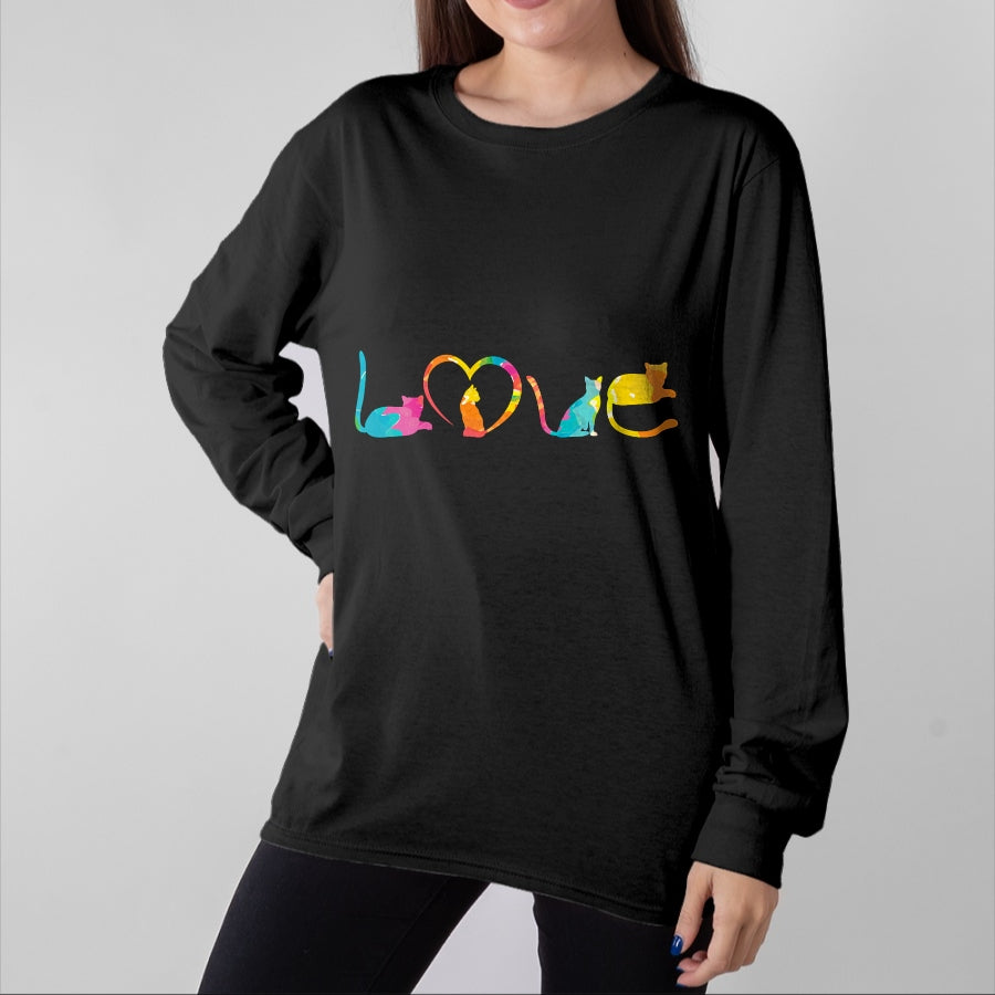 Cat Love Shirt, Funny Cat Lover Gift UnisexT-Shirt/Hoodie/Sweatshirt HLT00 - Love Cats Colorful Watercolor Decoration Cute Cat Toy T-Shirt