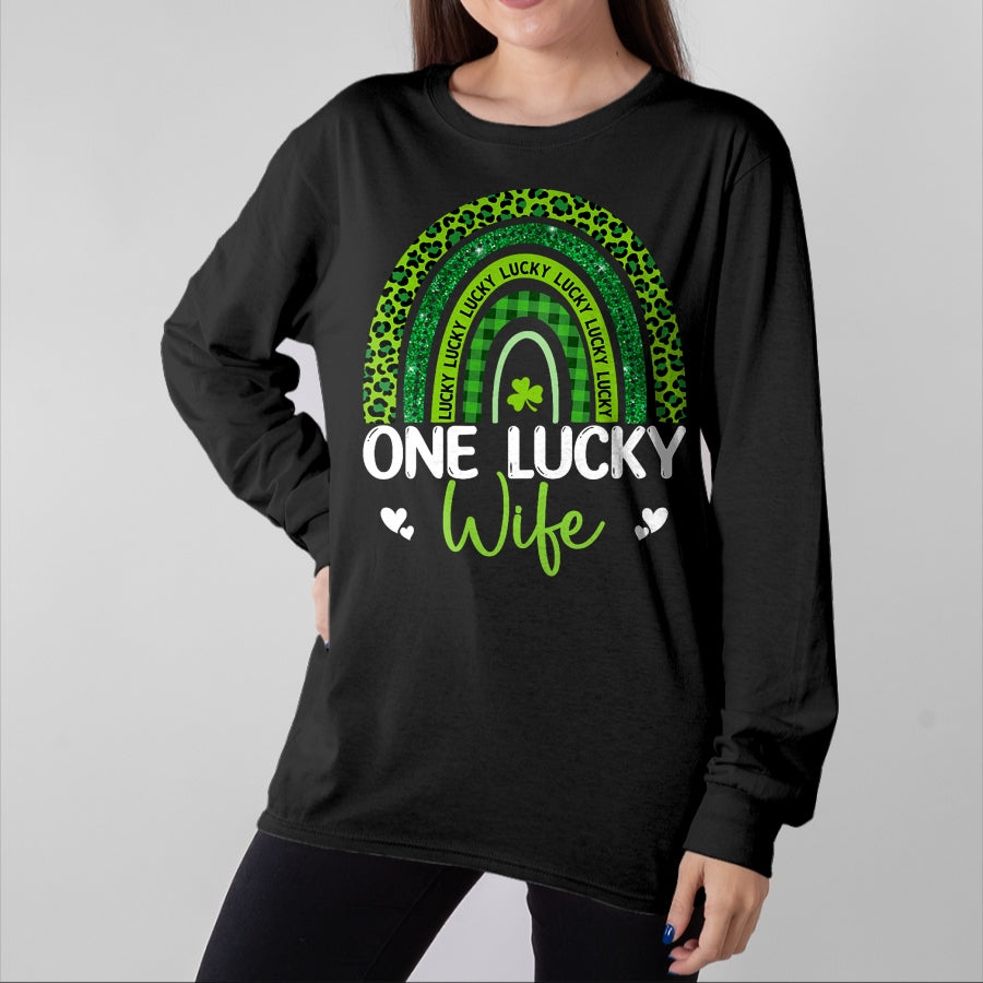 Best Wife Shirt, Wife and Husband Unisex T-Shirt/Hoodie/Sweatshirt HLT00 - Gift for wife T shirt, lucky wife   One Lucky Wife Rainbow Leopard Saint Patrick's Day T-Shirt