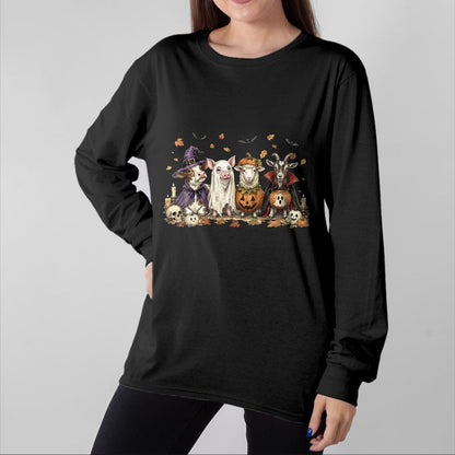 Best Farmer Life Shirt, Funny Farmer UnisexT-Shirt/Hoodie/Sweatshirt HLT00 - Halloween Farm Animals Cow Pig Sheep Goat Fall Farmer Spooky Long Sleeve T-Shirt