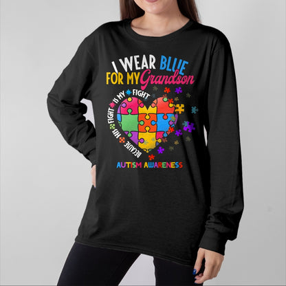 Best Grandpa Shirt, Proud Grandpa Unisex T-Shirt/Hoodie/Sweatshirt HLT00 - Grandma Grandpa I Wear Blue For My Grandson Autism Awareness T-Shirt
