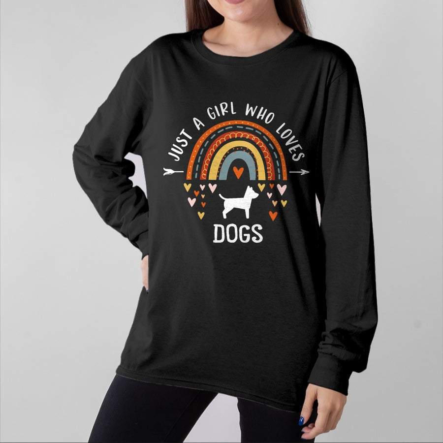 Dog Love Shirt, Dog Lover Gift T-Shirt/Hoodie/Sweatshirt HLT00 - Just A Girl Who Loves Dogs Rainbow Gifts For Dog Lover Women T-Shirt (1)