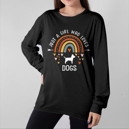 Dog Love Shirt, Dog Lover Gift T-Shirt/Hoodie/Sweatshirt HLT00 - Just A Girl Who Loves Dogs Rainbow Gifts For Dog Lover Women T-Shirt (1)
