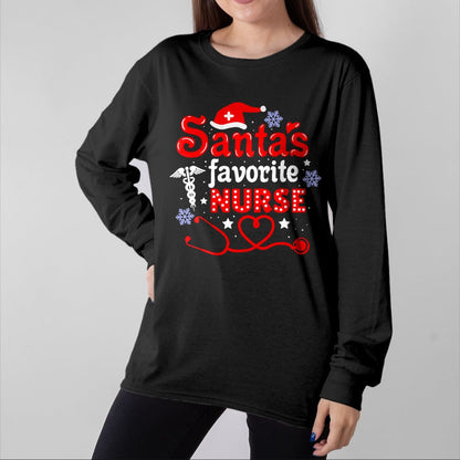 Funny Nurse Shirt, Nurse Unisex T-Shirt/Hoodie/Sweatshirt HLT00 - Santa's Favorite Nurse Christmas Short Sleeve T-Shirt (1)