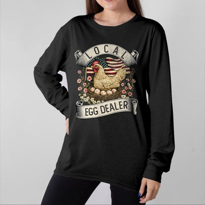 Best Farmer Life Shirt, Funny Farmer UnisexT-Shirt/Hoodie/Sweatshirt HLT00 - Local Egg Dealer  Farm Chicken with American Flag Farmer T-Shirt