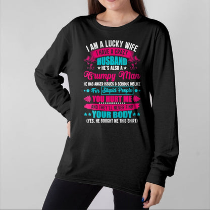 Best Wife Shirt, Wife and Husband Unisex T-Shirt/Hoodie/Sweatshirt HLT00 - Gift for wife T shirt, lucky wife   Womens I Am A Lucky Wife, I Have A Crazy Husband V-Neck T-Shirt