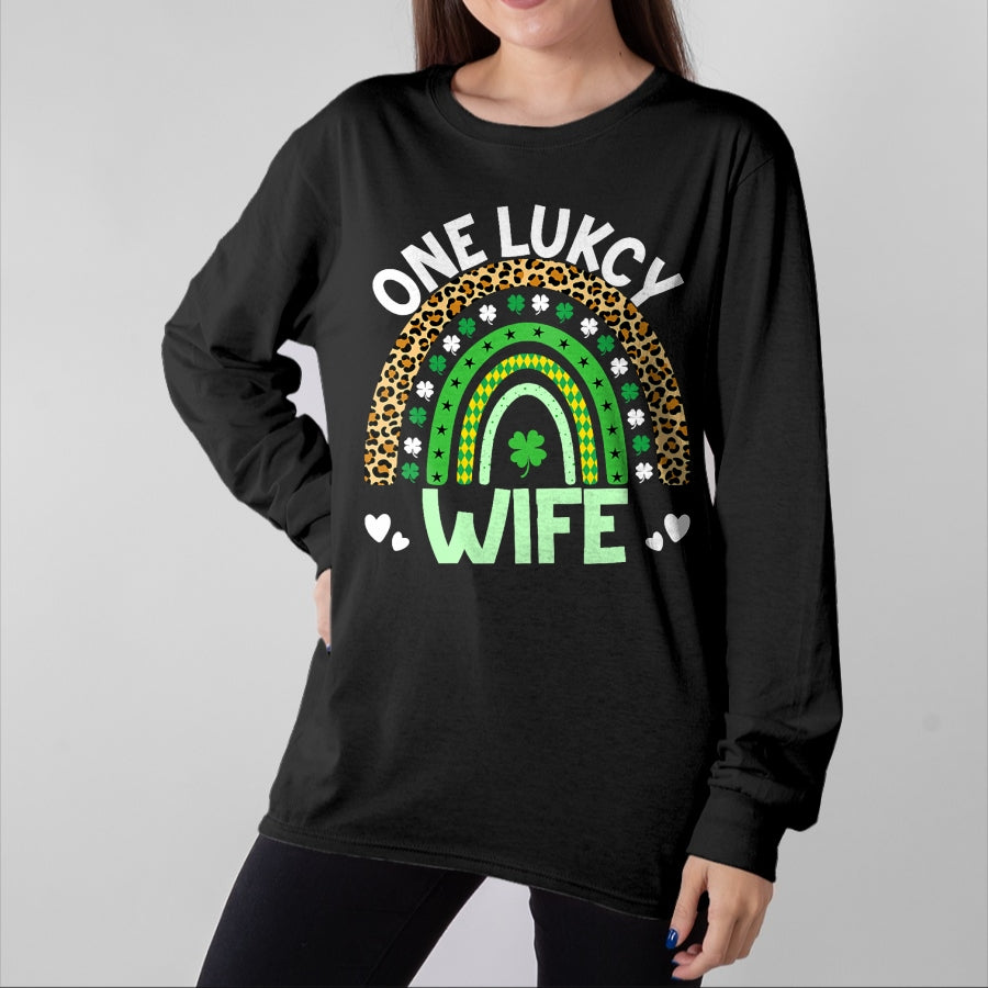 Best Wife Shirt, Wife and Husband Unisex T-Shirt/Hoodie/Sweatshirt HLT00 - Gift for wife T shirt, lucky wife   One Lucky Wife Leopard Rainbow Saint Patrick's Day T-Shirt (1)