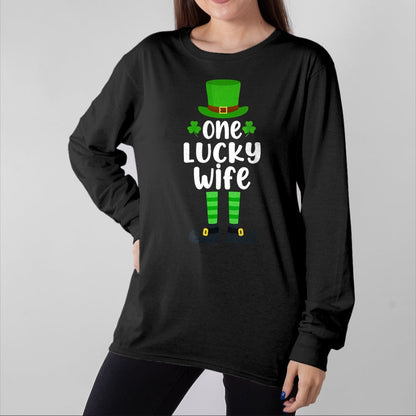 Best Wife Shirt, Wife and Husband Unisex T-Shirt/Hoodie/Sweatshirt HLT00 - Gift for wife T shirt, lucky wife   Womens One Lucky Wife Funny St Patricks Day Lucky Shamrock V-Nec