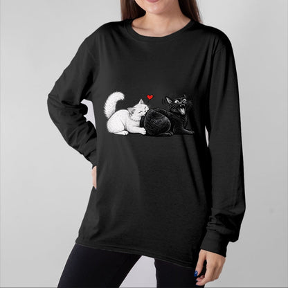 Cat Love Shirt, Funny Cat Lover Gift UnisexT-Shirt/Hoodie/Sweatshirt HLT00 - Funny Cat Couple Black White Cats Love Cat Biting Cat Butt T-Shirt (1)