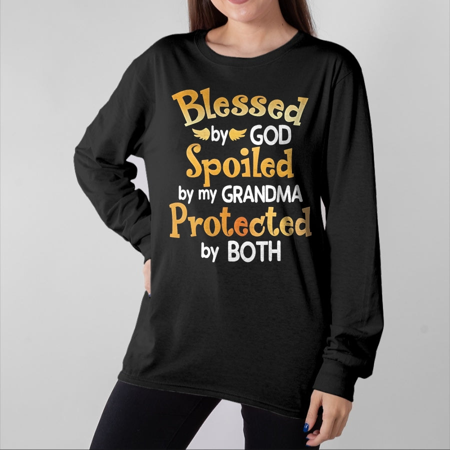 Best Grandma Shirt, Proud Grandma Unisex T-Shirt/Hoodie/Sweatshirt HLT00 - Blessed By God Spoiled By My Grandma Grandson Granddaughter T-Shirt