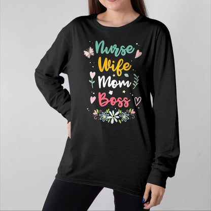Funny Nurse Shirt, Nurse Unisex T-Shirt/Hoodie/Sweatshirt HLT00 - Womens Nurse Wife Mom Boss V-Neck T-Shirt