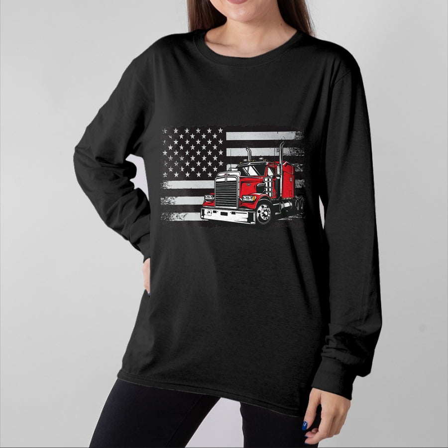 Best Truck Driver Life Shirt, Funny Trucker UnisexT-Shirt/Hoodie/Sweatshirt HLT00 - US American Flag Semi Truck Driver T-Shirt (3)