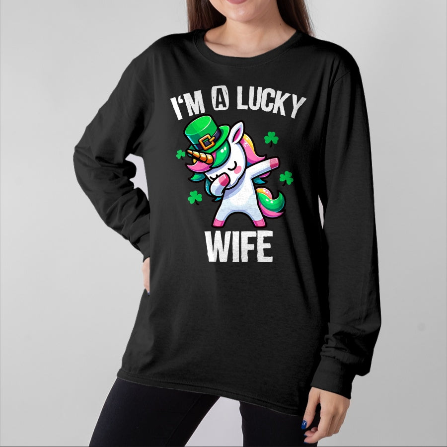Best Wife Shirt, Wife and Husband Unisex T-Shirt/Hoodie/Sweatshirt HLT00 - Gift for wife T shirt, lucky wife   I'm a Lucky Wife Dabbing Cute Unicorn St. Patrick's Day T-Shirt (1)