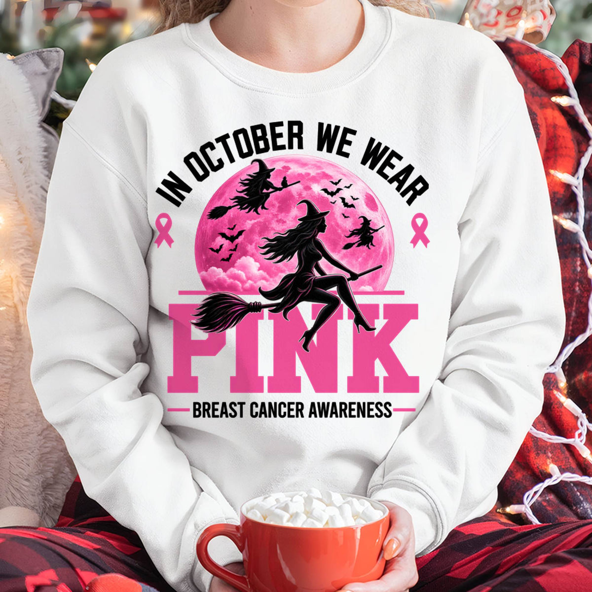 IN OCTOBER WE WEAR PINK - PINK WITCH SHIRT FOR WOMEN - BREAST CANCER AWARENESS - KIEN00 (SKU2608-371)