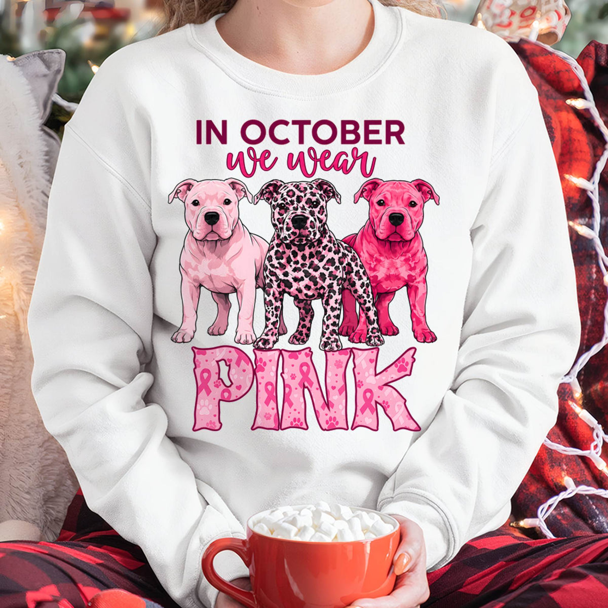 IN OCTOBER WE WEAR PINK - PITBULL MOM SHIRT FOR WOMEN - PINK OCTOBER BREAST CANCER AWARENESS - KIEN00 (SKU2608-330)
