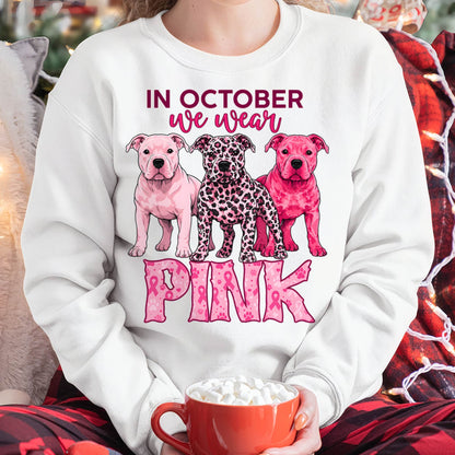 IN OCTOBER WE WEAR PINK - PITBULL MOM SHIRT FOR WOMEN - PINK OCTOBER BREAST CANCER AWARENESS - KIEN00 (SKU2608-330)
