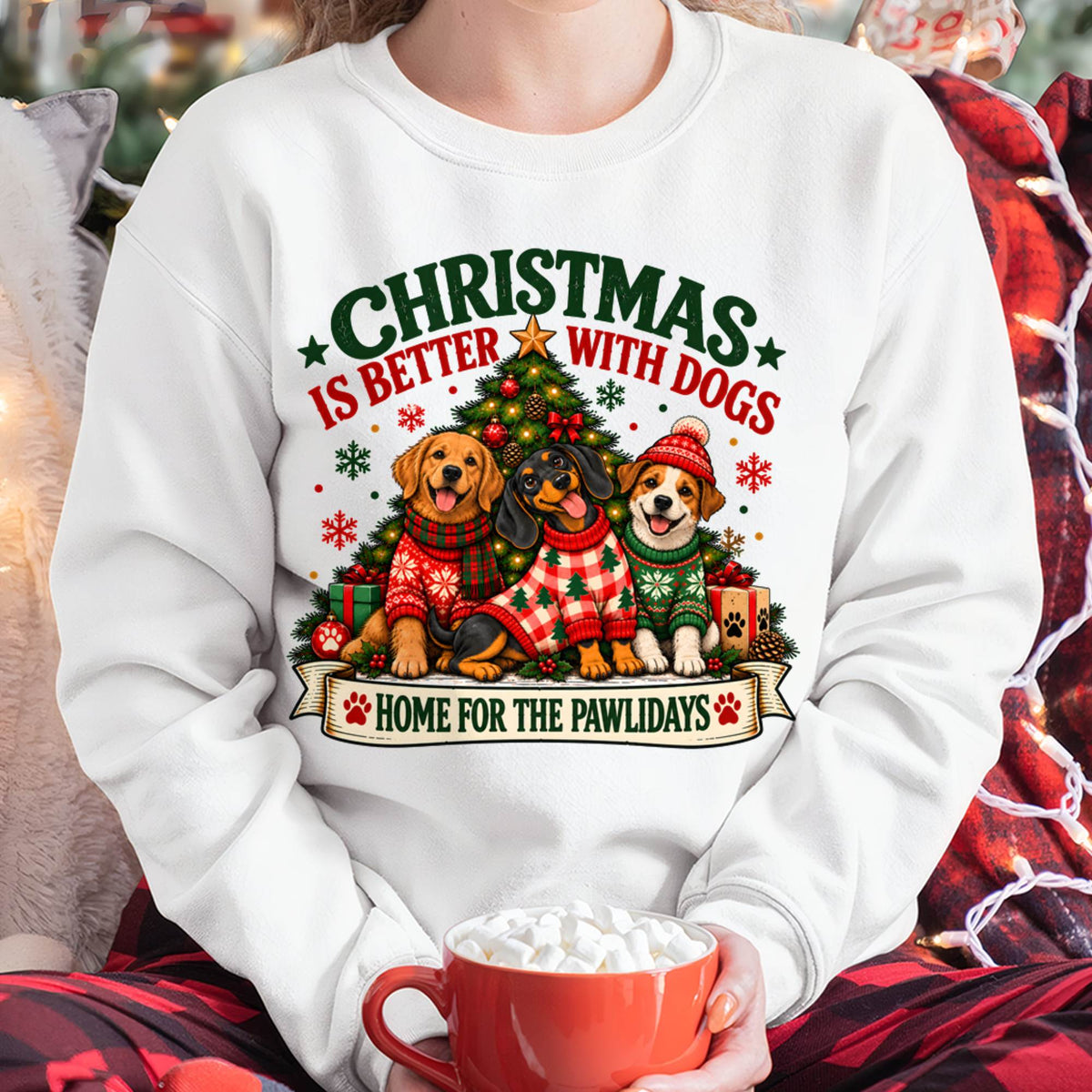 CHRISTMAS IS BETTER WITH DOGS - SHIRT FOR WOMEN - HLT00 (SKU2610-224)