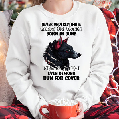 Never Underestimate Cranky Old Women Born In June – Birthday T-Shirt for Women - HLT06 (SKU2603-45-06)