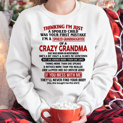NOVEMBER - I'M A SPOILED GRANDDAUGHTER OF A CRAZY GRANDMA - From Grandma - kien11 (SKU-GMD1-NTT11)