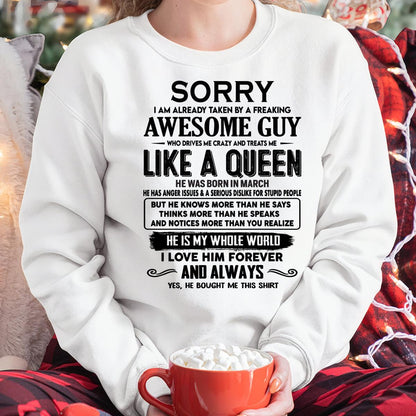 March - Sorry I am already taken by a freaking awesome guy - Gift for Wife From Husband - HLT03 (SKU-SRG-03)
