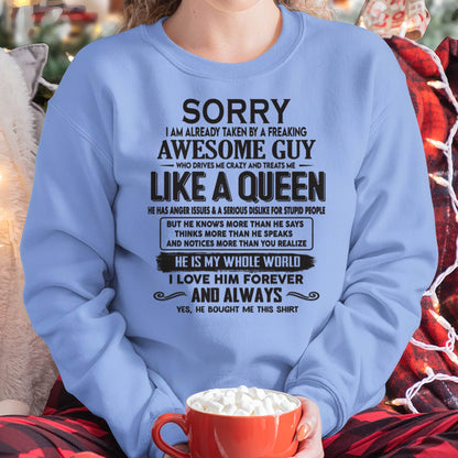 Sorry I am already taken by a freaking awesome guy - Gift for Wife From Husband - HLT00 (SKU08-25-00)