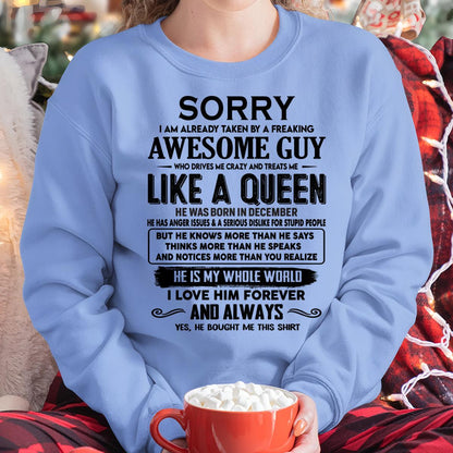 December - Sorry I am already taken by a freaking awesome guy - Gift for Wife From Husband - HLT12 (SKU-SRG-12)