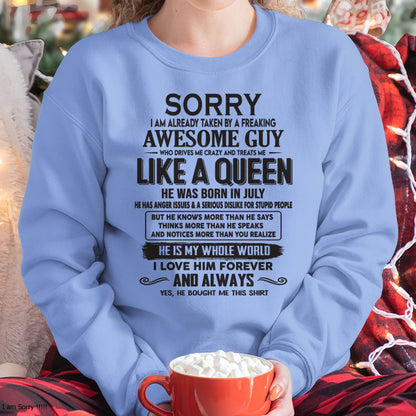 July - Sorry I am already taken by a freaking awesome guy - Gift for Wife From Husband - HLT07 (SKU08-25-07)