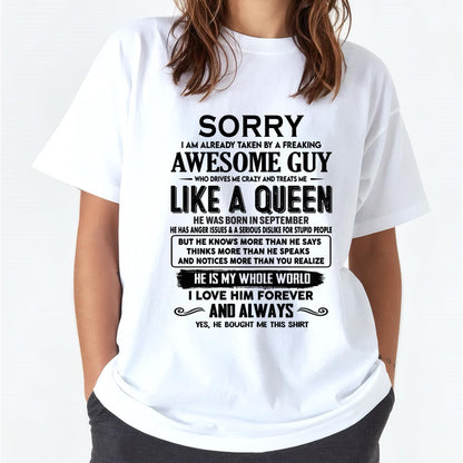 September - Sorry I am already taken by a freaking awesome guy - Gift for Wife From Husband - HLT09 (SKU-SRG-09)