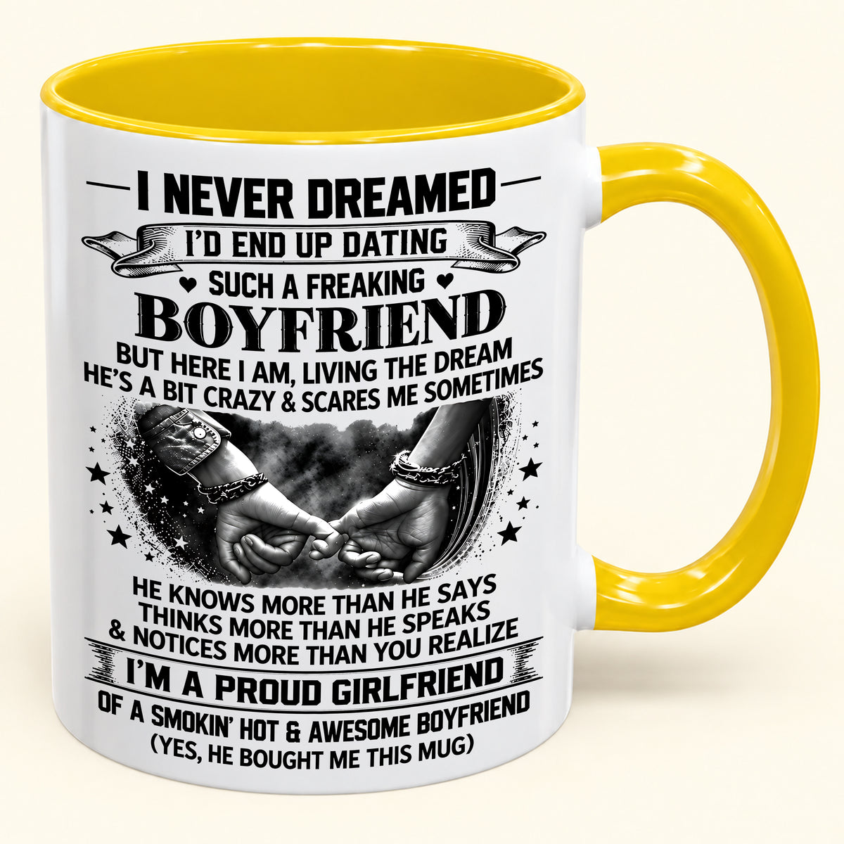 I’M A PROUD GIRLFRIEND OF A SMOKIN’ HOT & AWESOME BOYFRIEND - FUNNY CHRISTMAS 2026 - GIFT ACCENT COFFEE MUG - HLT00 (SKU2610-615)