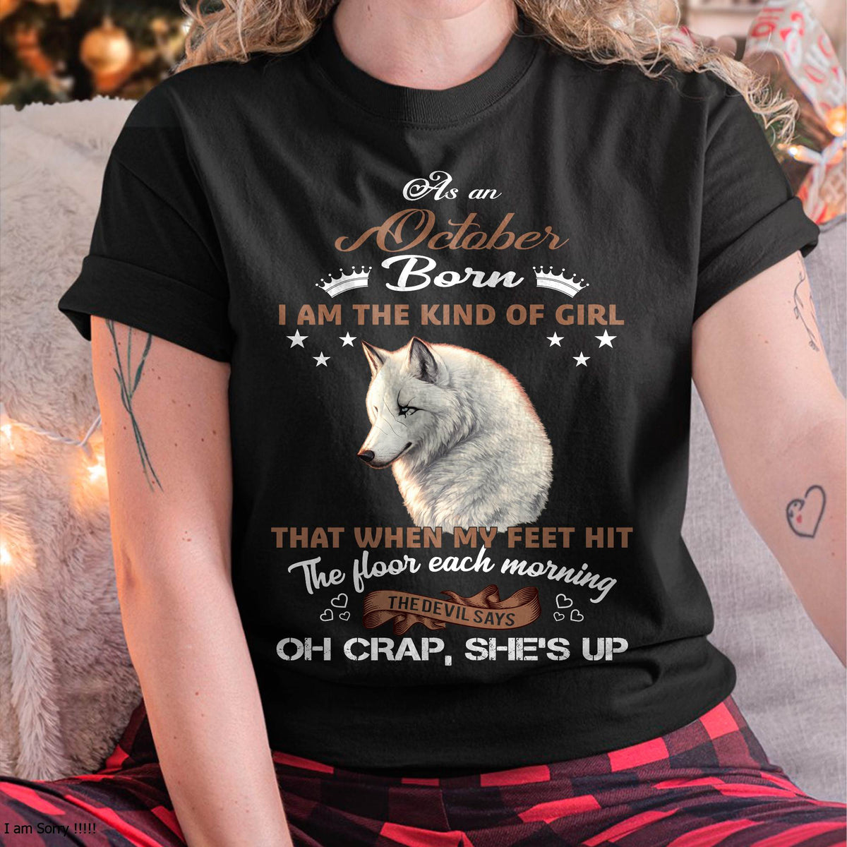 AS AN OCTOBER GIRL I'M FEARLESS WOLF SHIRT – GIFT FOR WOMEN - HLT10 (SKU2604-238-10)