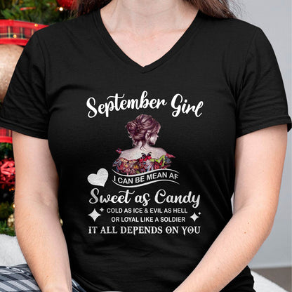 September Girl T-Shirt – Sweet As Candy, Cold As Ice - Birthday Gift for Women - HLT09 (SKU26T-01-38-09)